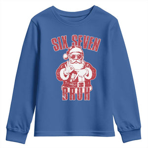Six Seven Bruh Funny Christmas Youth Sweatshirt Santa 67 Meme Teens Boys Kids Xmas Pajamas TS10 Royal Blue Print Your Wear