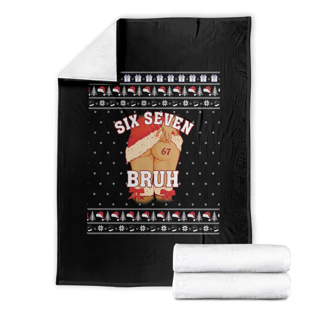 Funny Six Seven 6 7 Meme Ugly Christmas Throw Blanket Santa 67 Meme Xmas Pajamas TS10 Black Print Your Wear