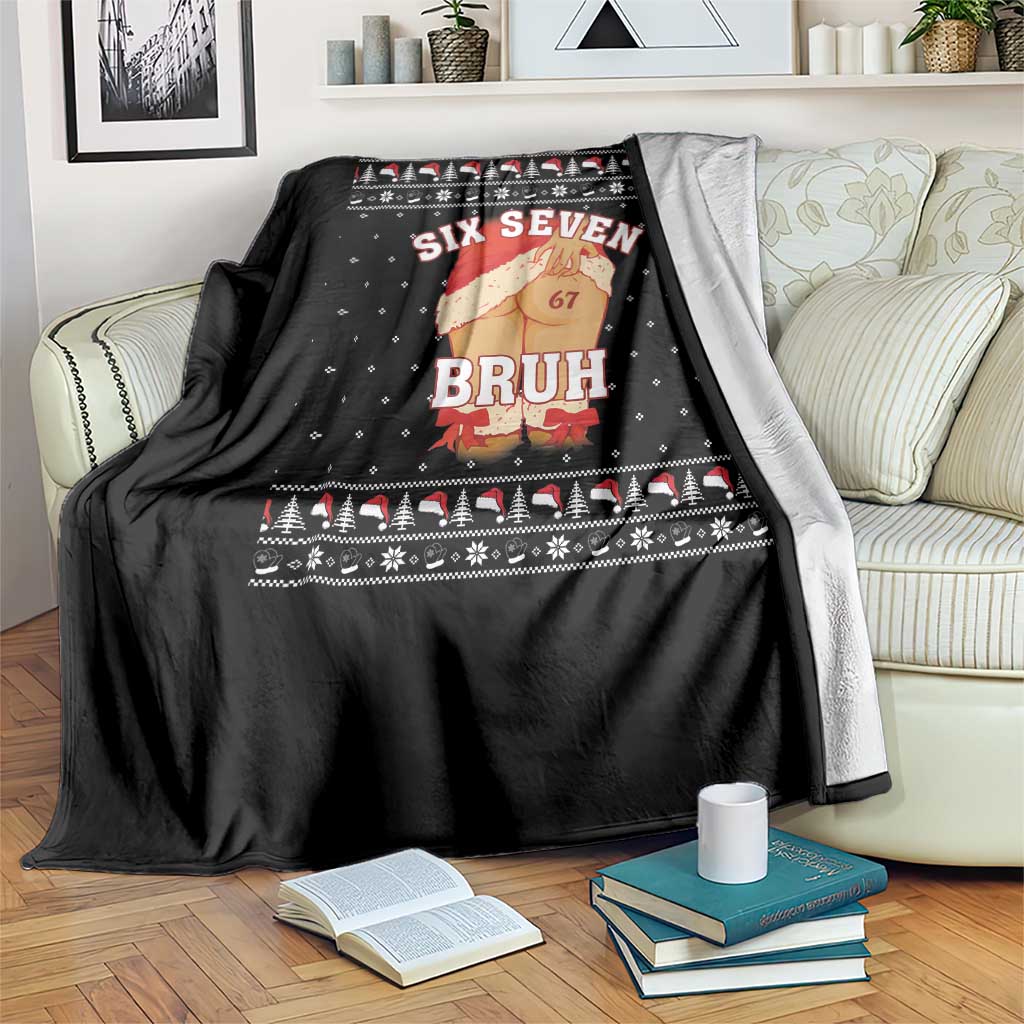Funny Six Seven 6 7 Meme Ugly Christmas Throw Blanket Santa 67 Meme Xmas Pajamas TS10 Print Your Wear