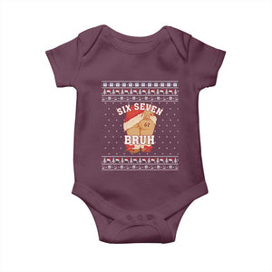 Funny Six Seven 6 7 Meme Ugly Christmas Baby Onesie Santa 67 Meme Xmas Pajamas TS10 Maroon Print Your Wear