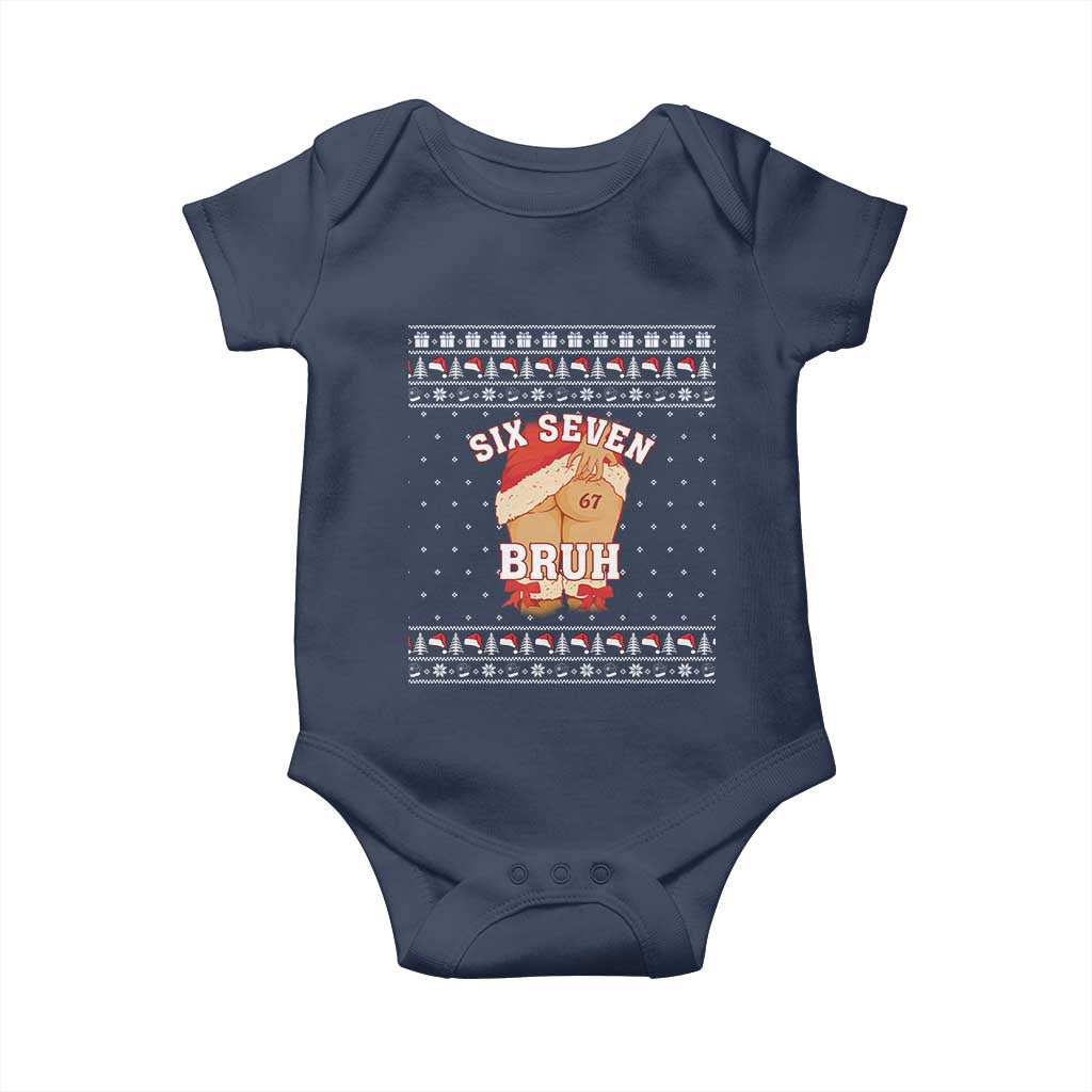 Funny Six Seven 6 7 Meme Ugly Christmas Baby Onesie Santa 67 Meme Xmas Pajamas TS10 Navy Print Your Wear