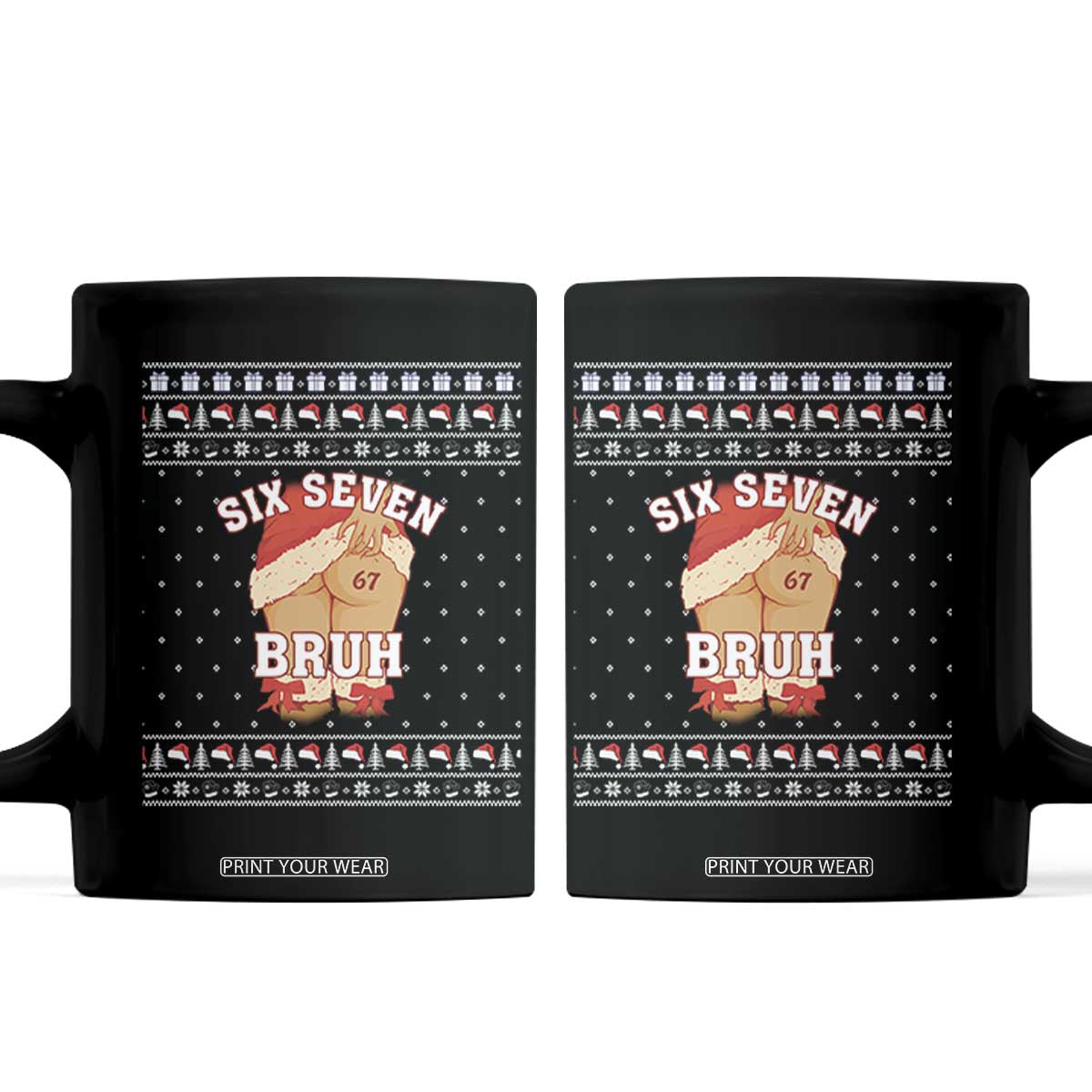 Funny Six Seven 6 7 Meme Ugly Christmas Coffee Mug Santa 67 Meme Xmas Pajamas TS10 Black Print Your Wear