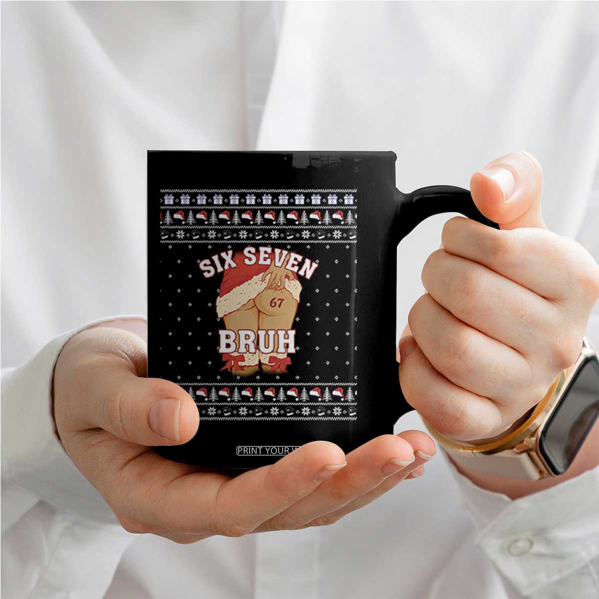Funny Six Seven 6 7 Meme Ugly Christmas Coffee Mug Santa 67 Meme Xmas Pajamas TS10 Print Your Wear