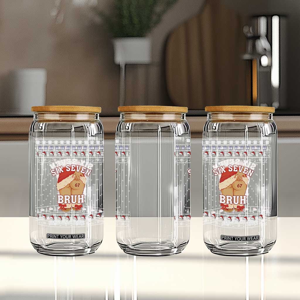 Funny Six Seven 6 7 Meme Ugly Christmas Glass Can Santa 67 Meme Xmas Pajamas TS10 Print Your Wear