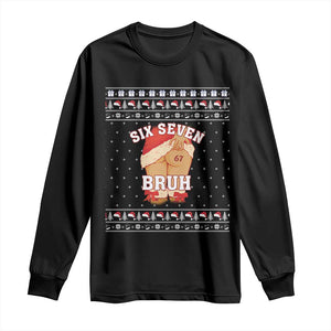 Funny Six Seven 6 7 Meme Ugly Christmas Long Sleeve Shirt Santa 67 Meme Xmas Pajamas TS10 Black Print Your Wear