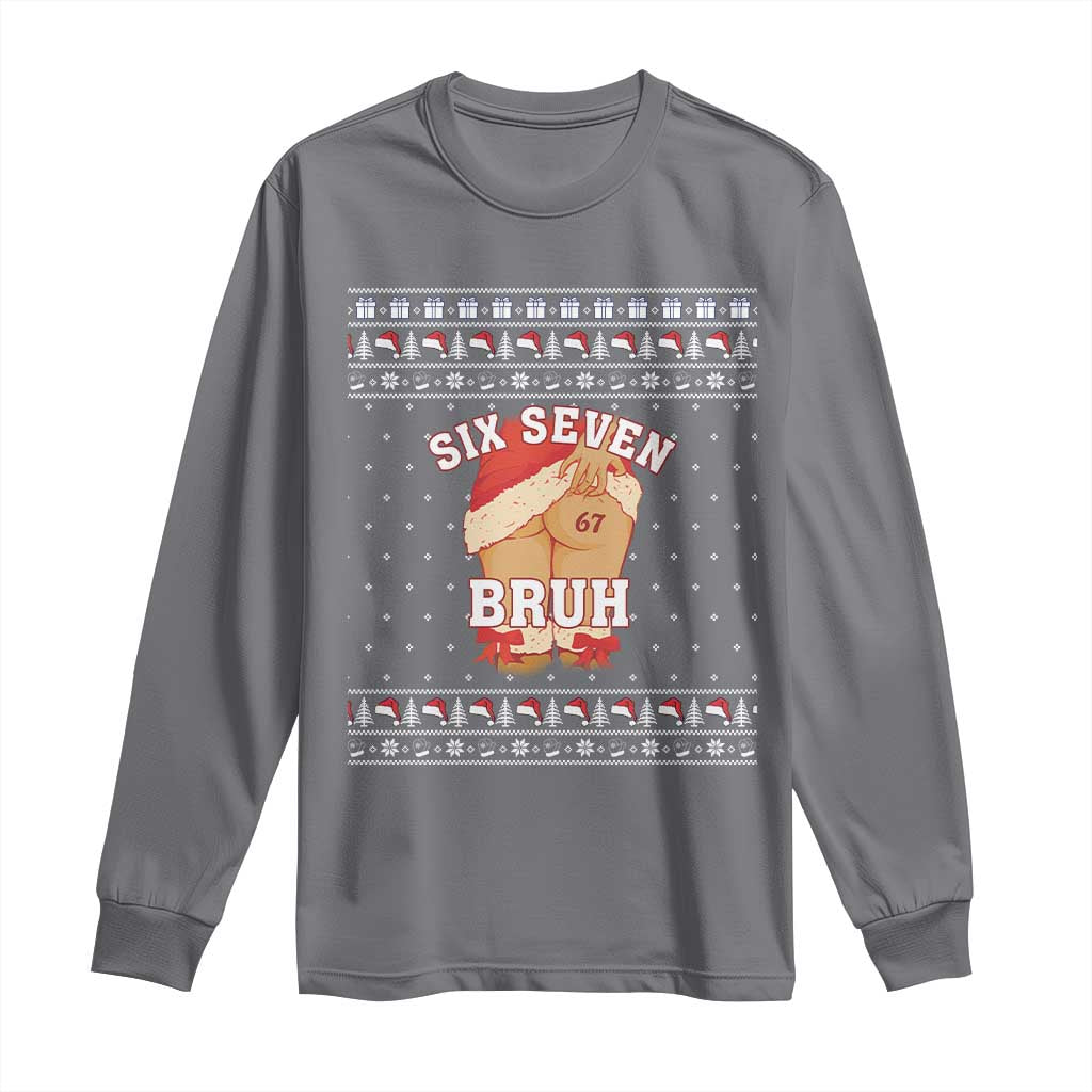 Funny Six Seven 6 7 Meme Ugly Christmas Long Sleeve Shirt Santa 67 Meme Xmas Pajamas TS10 Charcoal Print Your Wear