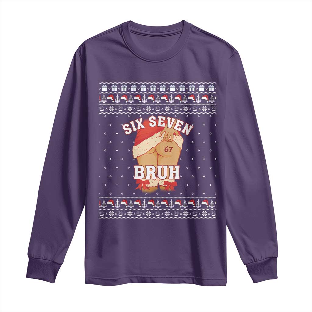 Funny Six Seven 6 7 Meme Ugly Christmas Long Sleeve Shirt Santa 67 Meme Xmas Pajamas TS10 Purple Print Your Wear