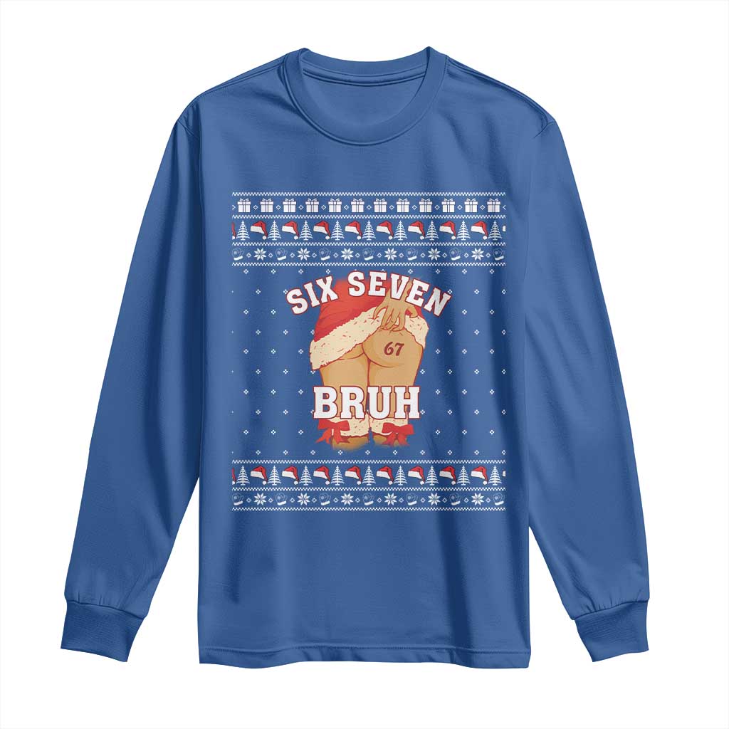 Funny Six Seven 6 7 Meme Ugly Christmas Long Sleeve Shirt Santa 67 Meme Xmas Pajamas TS10 Royal Blue Print Your Wear