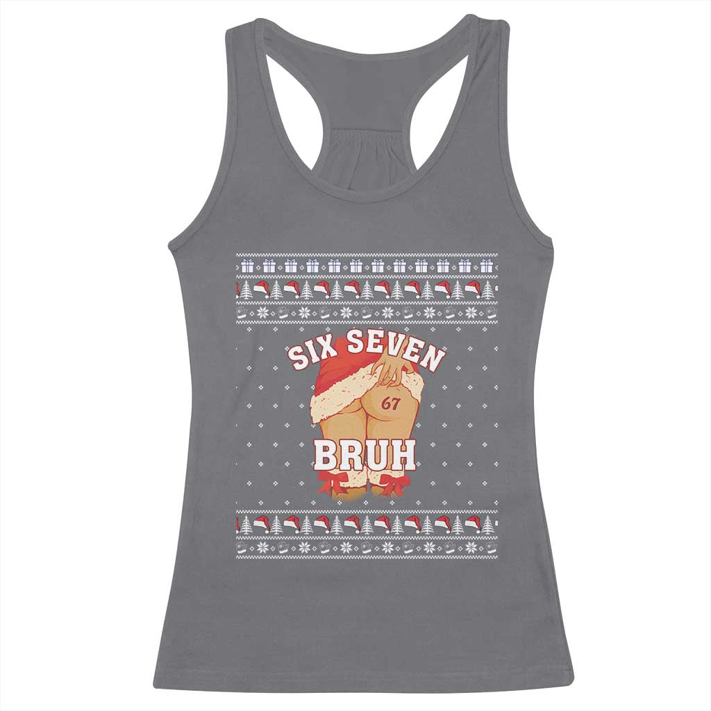 Funny Six Seven 6 7 Meme Ugly Christmas Racerback Tank Top Santa 67 Meme Xmas Pajamas TS10 Charcoal Print Your Wear