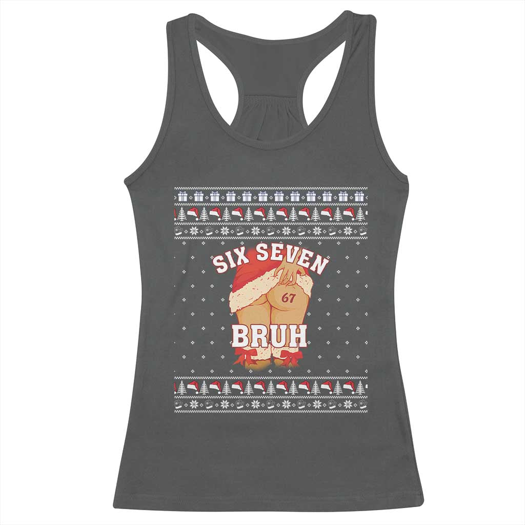 Funny Six Seven 6 7 Meme Ugly Christmas Racerback Tank Top Santa 67 Meme Xmas Pajamas TS10 Dark Heather Print Your Wear