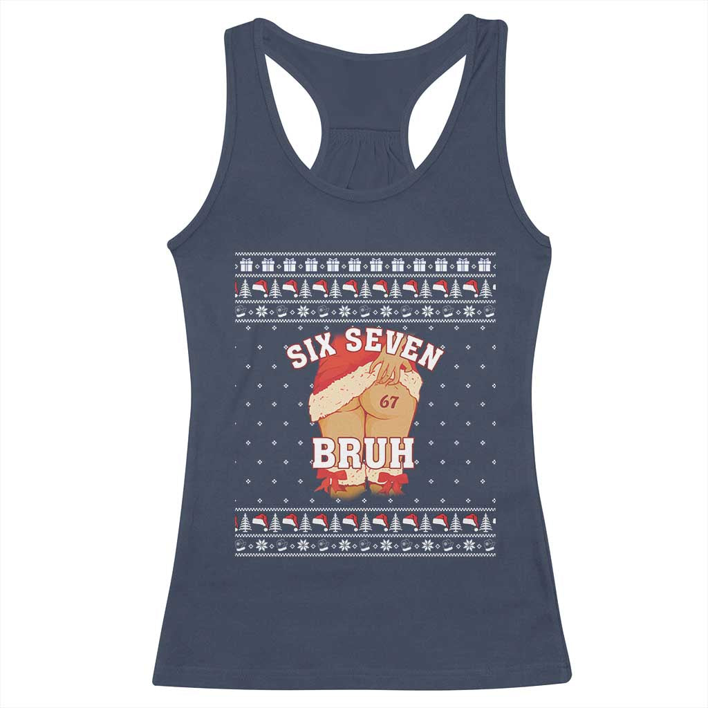 Funny Six Seven 6 7 Meme Ugly Christmas Racerback Tank Top Santa 67 Meme Xmas Pajamas TS10 Navy Print Your Wear