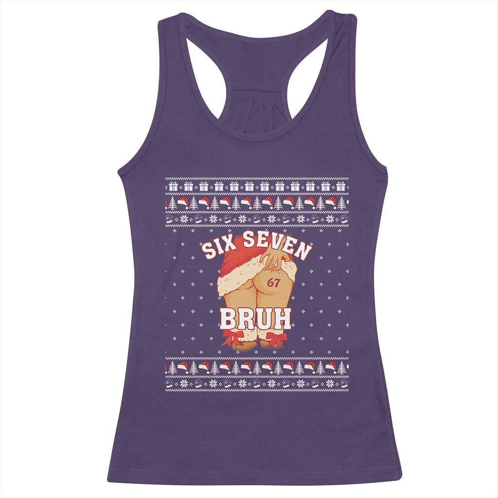Funny Six Seven 6 7 Meme Ugly Christmas Racerback Tank Top Santa 67 Meme Xmas Pajamas TS10 Purple Print Your Wear
