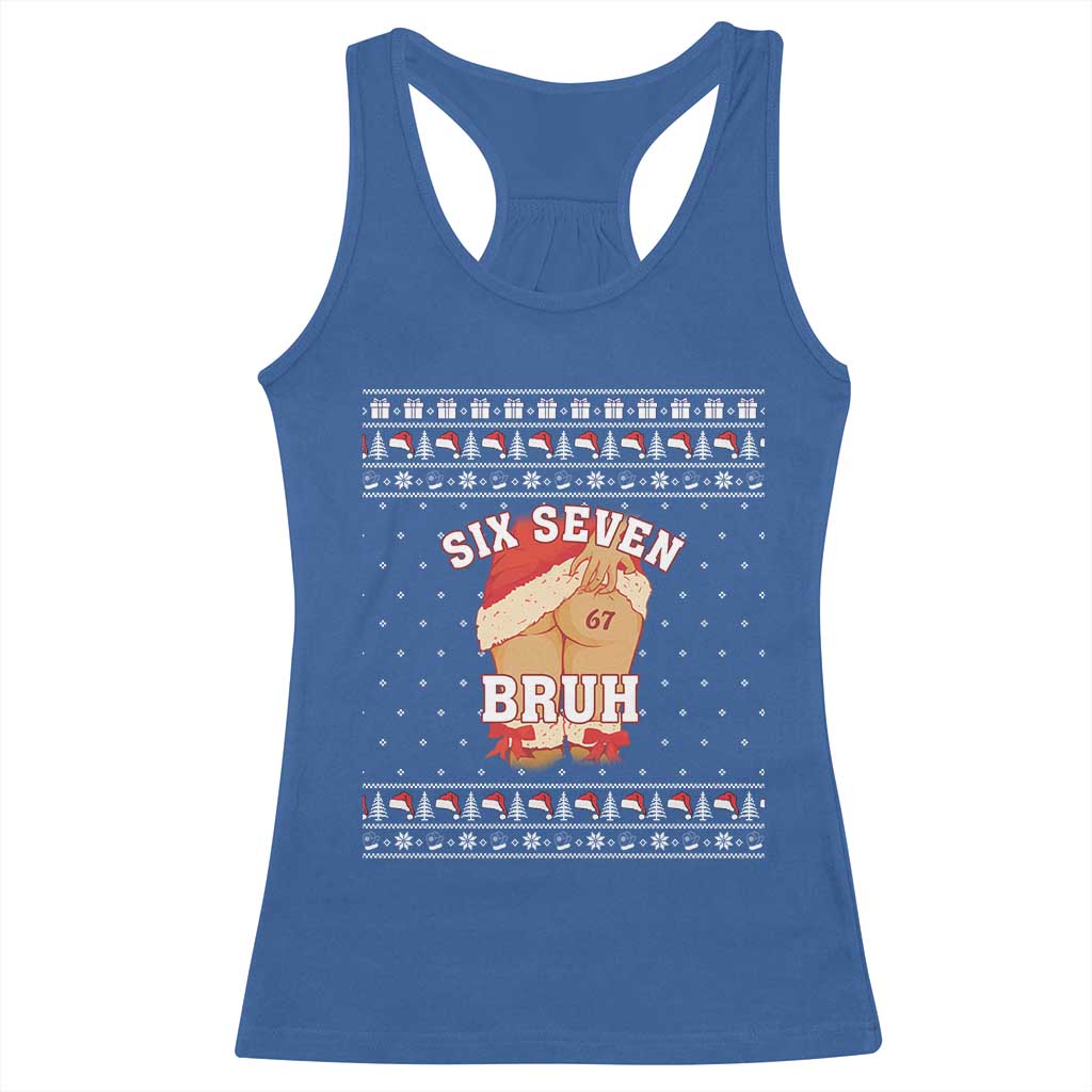 Funny Six Seven 6 7 Meme Ugly Christmas Racerback Tank Top Santa 67 Meme Xmas Pajamas TS10 Royal Blue Print Your Wear