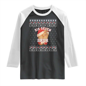 Funny Six Seven 6 7 Meme Ugly Christmas Raglan Shirt Santa 67 Meme Xmas Pajamas TS10 Black White Print Your Wear