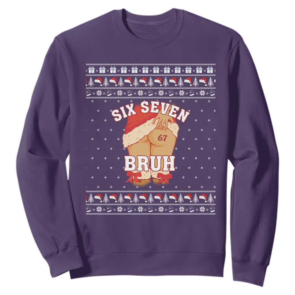 Funny Six Seven 6 7 Meme Ugly Christmas Sweatshirt Santa 67 Meme Xmas Pajamas TS10 Purple Print Your Wear