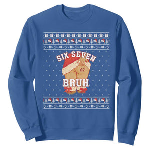 Funny Six Seven 6 7 Meme Ugly Christmas Sweatshirt Santa 67 Meme Xmas Pajamas TS10 Royal Blue Print Your Wear