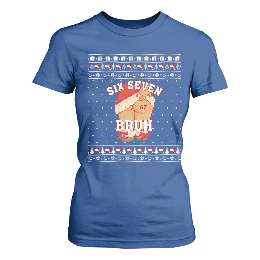 Funny Six Seven 6 7 Meme Ugly Christmas T Shirt For Women Santa 67 Meme Xmas Pajamas TS10 Royal Blue Print Your Wear