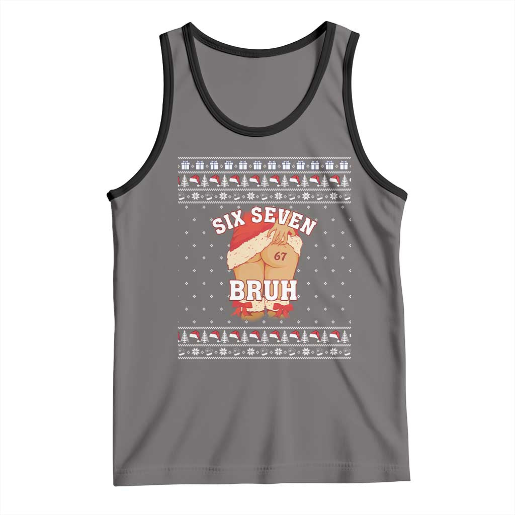 Funny Six Seven 6 7 Meme Ugly Christmas Tank Top Santa 67 Meme Xmas Pajamas TS10 Deep Heather Black Print Your Wear