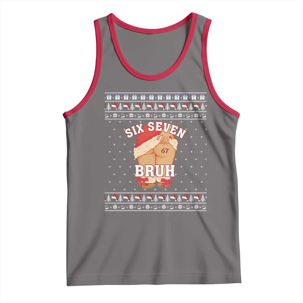 Funny Six Seven 6 7 Meme Ugly Christmas Tank Top Santa 67 Meme Xmas Pajamas TS10 Deep Heather Red Print Your Wear