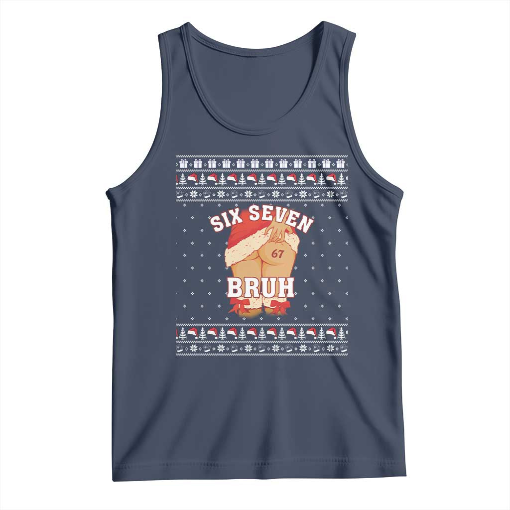 Funny Six Seven 6 7 Meme Ugly Christmas Tank Top Santa 67 Meme Xmas Pajamas TS10 Navy Print Your Wear
