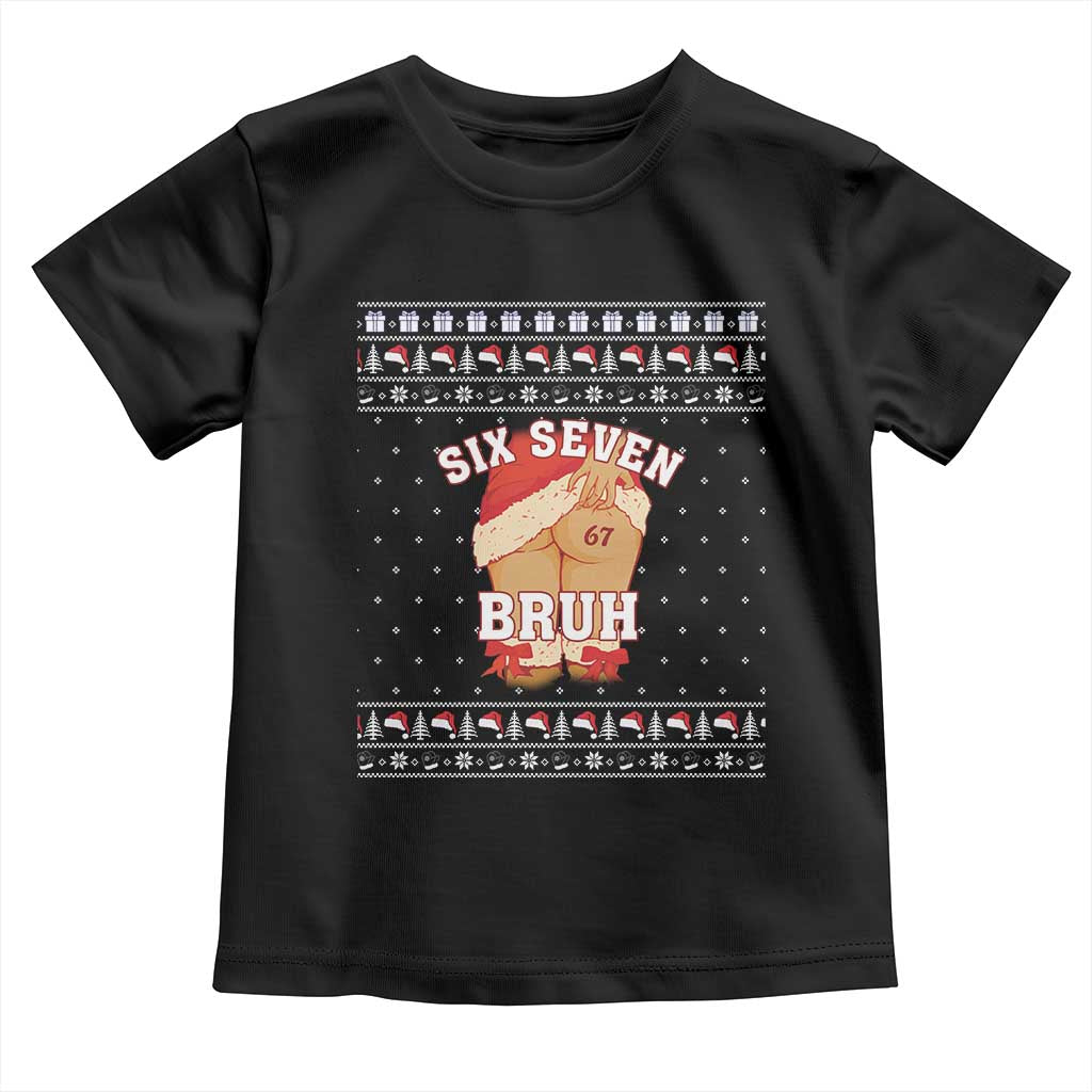 Funny Six Seven 6 7 Meme Ugly Christmas Toddler T Shirt Santa 67 Meme Xmas Pajamas TS10 Black Print Your Wear