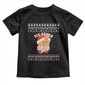 Funny Six Seven 6 7 Meme Ugly Christmas Toddler T Shirt Santa 67 Meme Xmas Pajamas TS10 Black Print Your Wear