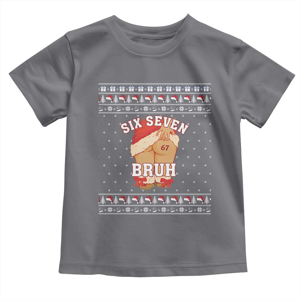 Funny Six Seven 6 7 Meme Ugly Christmas Toddler T Shirt Santa 67 Meme Xmas Pajamas TS10 Charcoal Print Your Wear