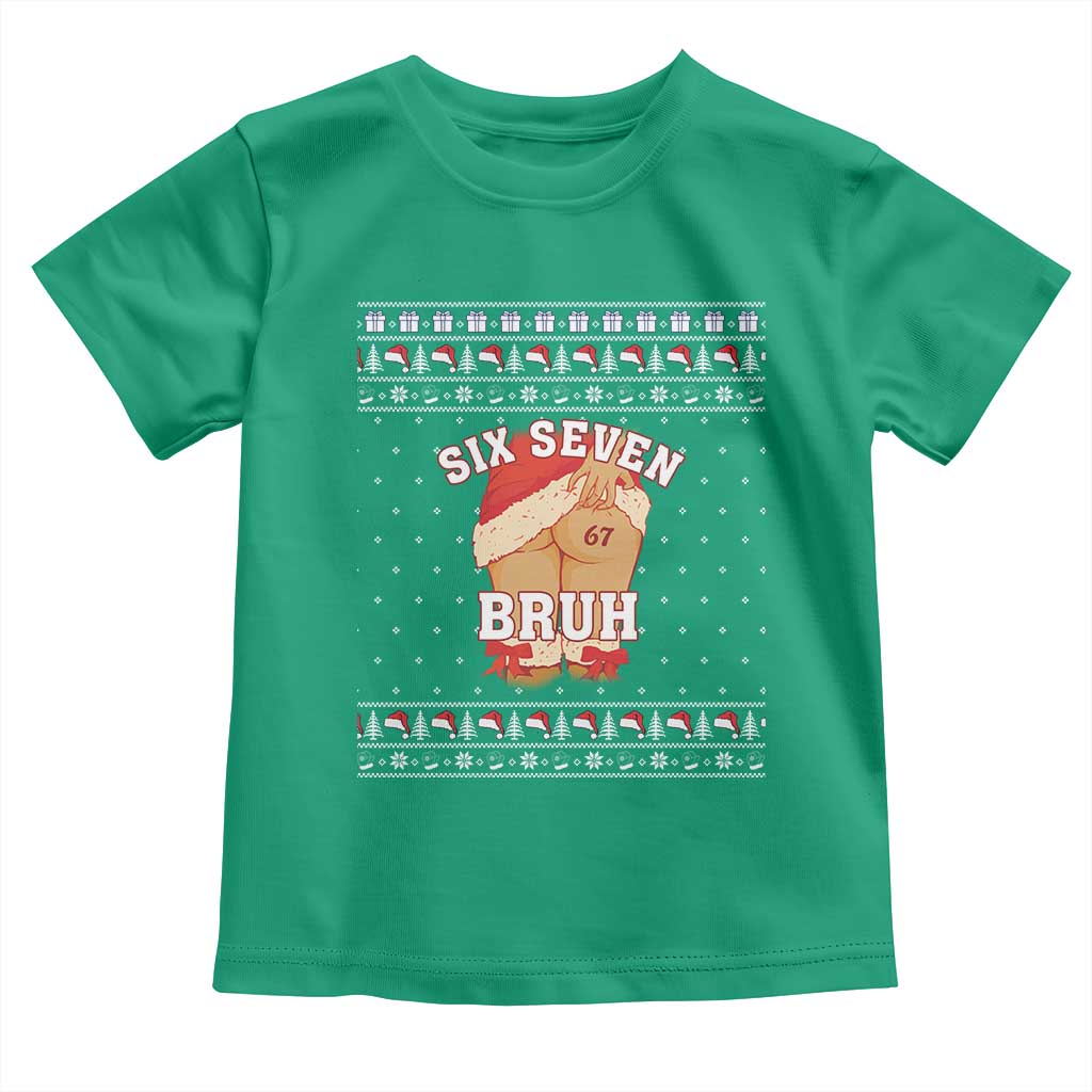 Funny Six Seven 6 7 Meme Ugly Christmas Toddler T Shirt Santa 67 Meme Xmas Pajamas TS10 Irish Green Print Your Wear