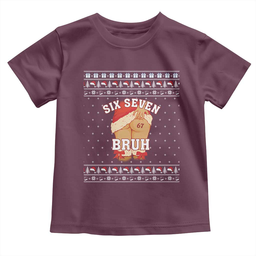 Funny Six Seven 6 7 Meme Ugly Christmas Toddler T Shirt Santa 67 Meme Xmas Pajamas TS10 Maroon Print Your Wear