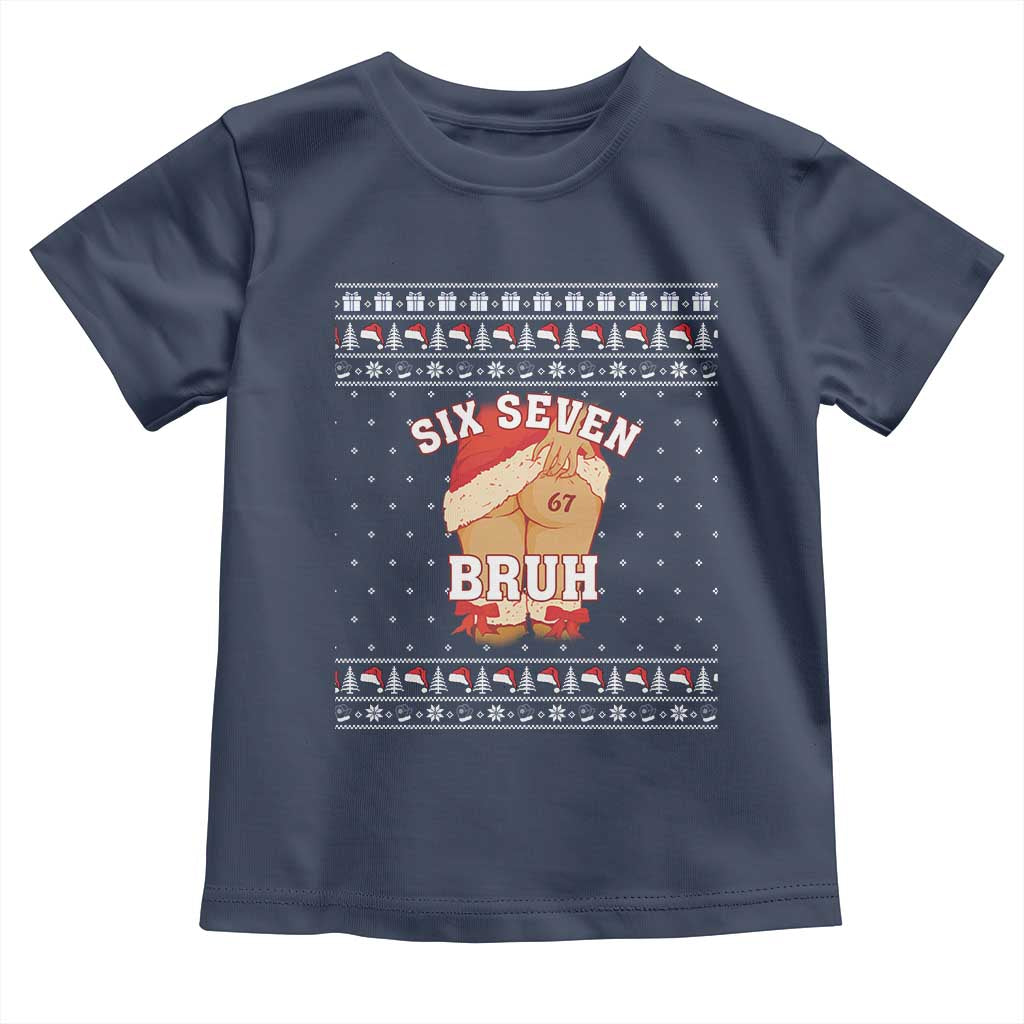 Funny Six Seven 6 7 Meme Ugly Christmas Toddler T Shirt Santa 67 Meme Xmas Pajamas TS10 Navy Print Your Wear