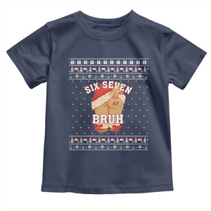 Funny Six Seven 6 7 Meme Ugly Christmas Toddler T Shirt Santa 67 Meme Xmas Pajamas TS10 Navy Print Your Wear