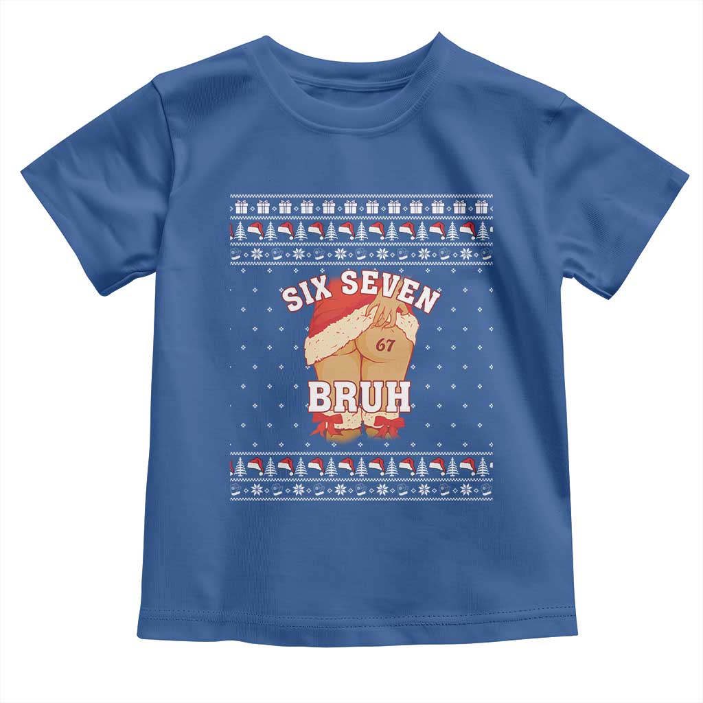 Funny Six Seven 6 7 Meme Ugly Christmas Toddler T Shirt Santa 67 Meme Xmas Pajamas TS10 Royal Blue Print Your Wear