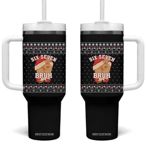 Funny Six Seven 6 7 Meme Ugly Christmas Tumbler With Handle Santa 67 Meme Xmas Pajamas TS10 One Size: 40 oz Black Print Your Wear