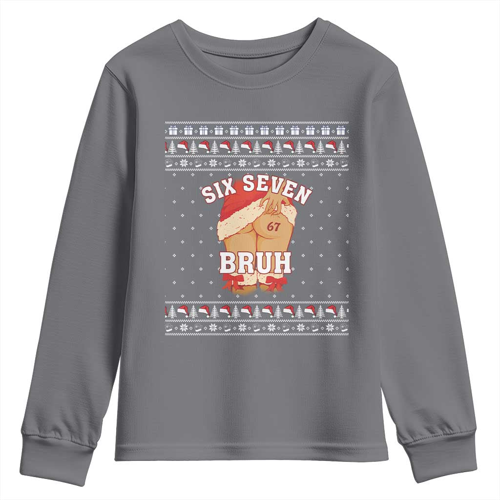 Funny Six Seven 6 7 Meme Ugly Christmas Youth Sweatshirt Santa 67 Meme Xmas Pajamas TS10 Charcoal Print Your Wear