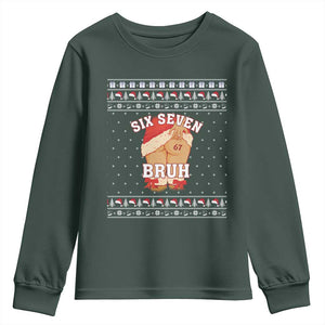 Funny Six Seven 6 7 Meme Ugly Christmas Youth Sweatshirt Santa 67 Meme Xmas Pajamas TS10 Dark Forest Green Print Your Wear