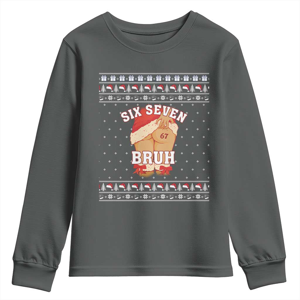 Funny Six Seven 6 7 Meme Ugly Christmas Youth Sweatshirt Santa 67 Meme Xmas Pajamas TS10 Dark Heather Print Your Wear
