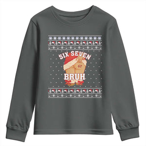 Funny Six Seven 6 7 Meme Ugly Christmas Youth Sweatshirt Santa 67 Meme Xmas Pajamas TS10 Dark Heather Print Your Wear