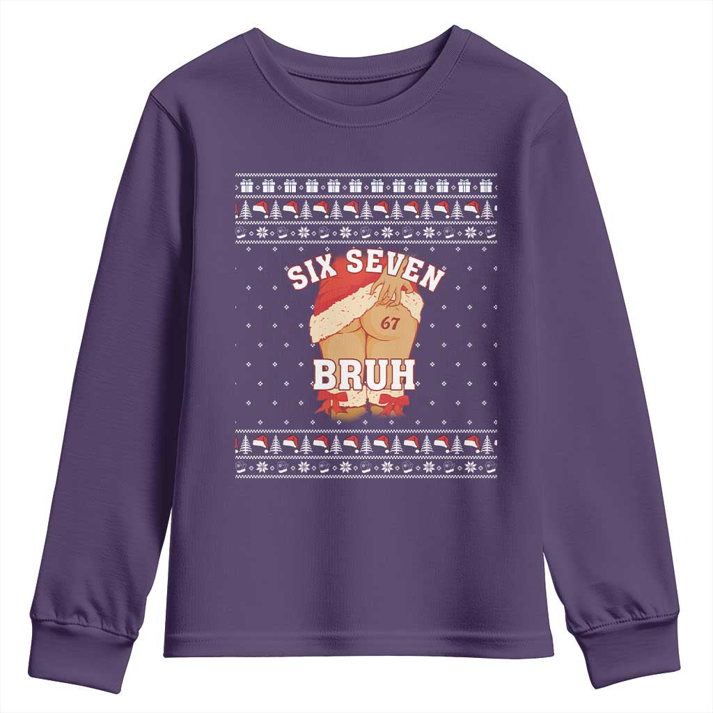 Funny Six Seven 6 7 Meme Ugly Christmas Youth Sweatshirt Santa 67 Meme Xmas Pajamas TS10 Purple Print Your Wear