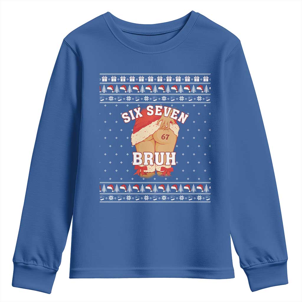 Funny Six Seven 6 7 Meme Ugly Christmas Youth Sweatshirt Santa 67 Meme Xmas Pajamas TS10 Royal Blue Print Your Wear