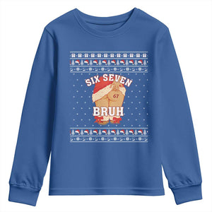Funny Six Seven 6 7 Meme Ugly Christmas Youth Sweatshirt Santa 67 Meme Xmas Pajamas TS10 Royal Blue Print Your Wear
