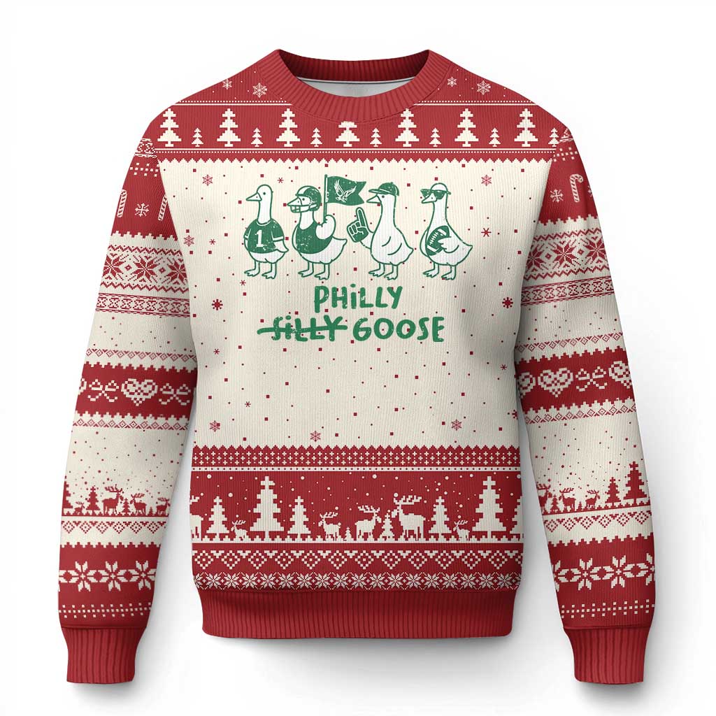 Philly Goose Ugly Christmas Sweater Funny PFE Football Fan Gear Silly Gooses TS10 Beige Red Print Your Wear