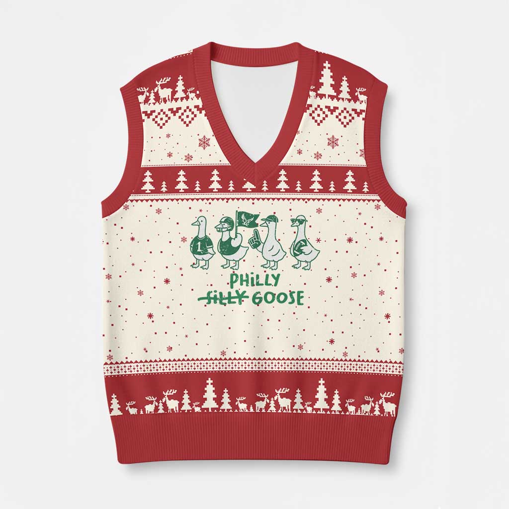 Philly Goose V-Neck Knit Sweater Vest Funny Philadelphia Football Fan Gear Silly Gooses TS10 Beige Red Print Your Wear