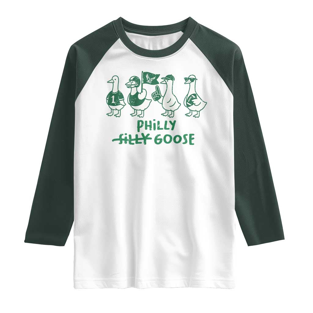 Philly Goose Raglan Shirt Funny Philadelphia Football Fan Gear Silly Gooses TS10 White Dark Forest Green Print Your Wear