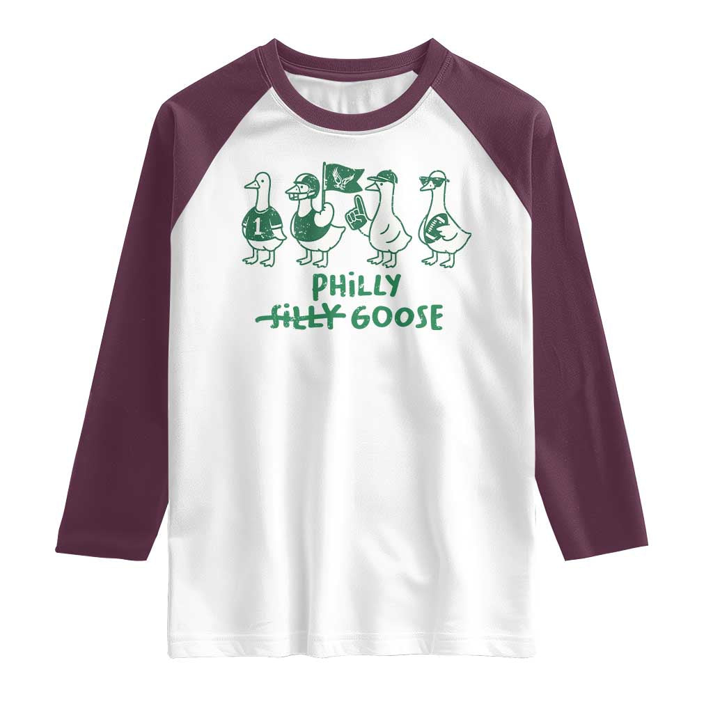 Philly Goose Raglan Shirt Funny Philadelphia Football Fan Gear Silly Gooses TS10 White Maroon Print Your Wear