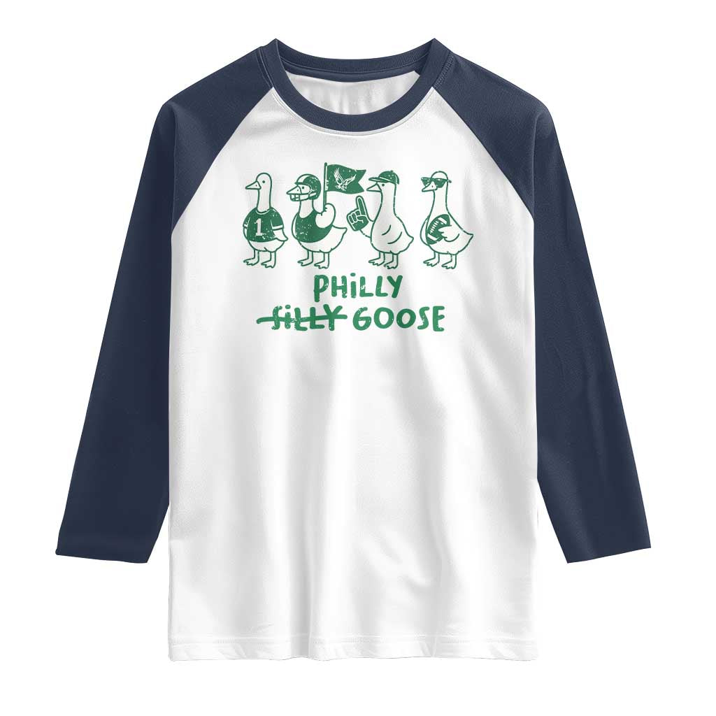 Philly Goose Raglan Shirt Funny Philadelphia Football Fan Gear Silly Gooses TS10 White Navy Print Your Wear