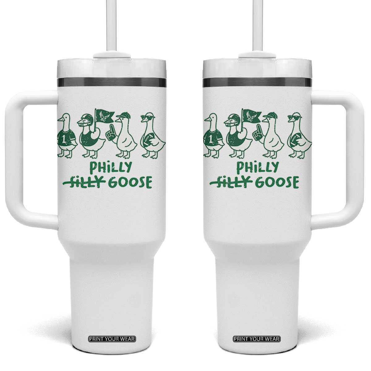 Philly Goose Tumbler With Handle Funny Philadelphia Football Fan Gear Silly Gooses TS10 One Size: 40 oz White Print Your Wear