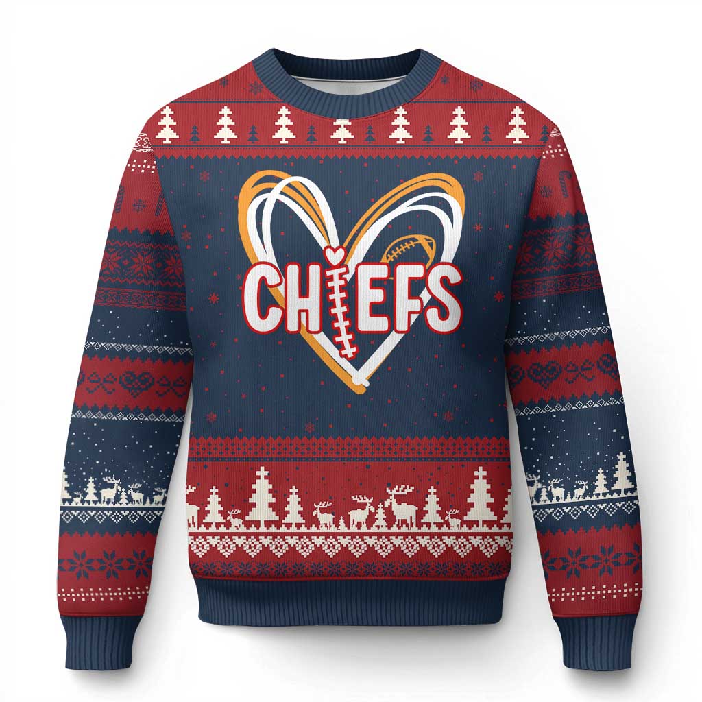 KC Game Day Ugly Christmas Sweater Retro Sports Fan Football Team Heart Graphic TS10 Navy Red Print Your Wear