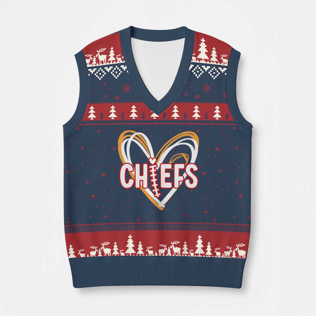 KC Game Day V-Neck Knit Sweater Vest Retro Sports Fan Football Team Heart Graphic TS10 Navy Red Print Your Wear