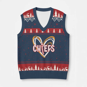 KC Game Day V-Neck Knit Sweater Vest Retro Sports Fan Football Team Heart Graphic TS10 Navy Red Print Your Wear