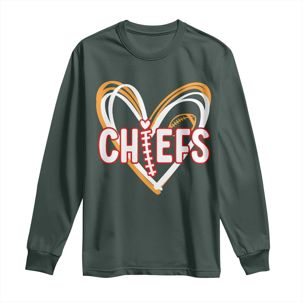 KC Game Day Long Sleeve Shirt Retro Sports Fan Football Team Heart Graphic TS10 Dark Forest Green Print Your Wear